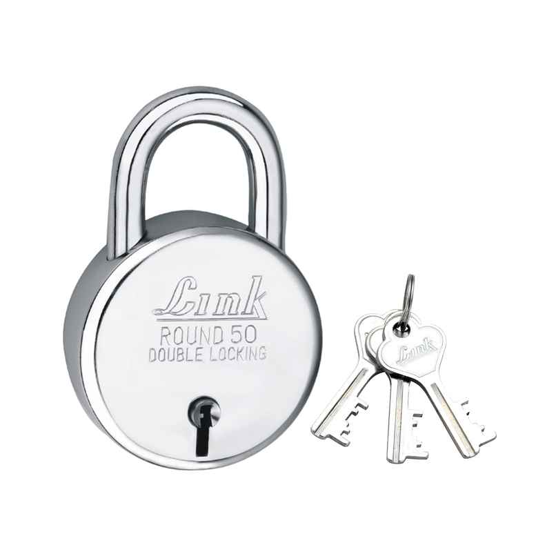 Link New Round Stainless steel 50 mm Padlock with 3 keys