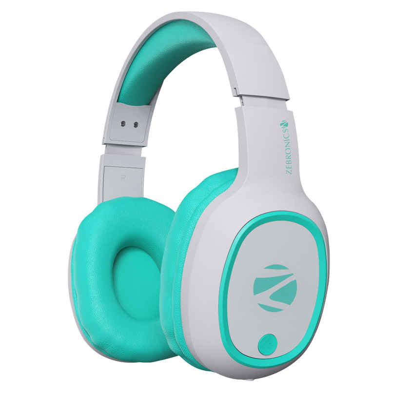 ZEBRONICS Thunder Bluetooth 5.3 Wireless Over Ear Headphones with 60H Backup, Gaming Mode, Dual Pairing, Enc, Aux, Micro Sd, Voice Assistant, Comfortable Earcups, Call Function - Sea Green
