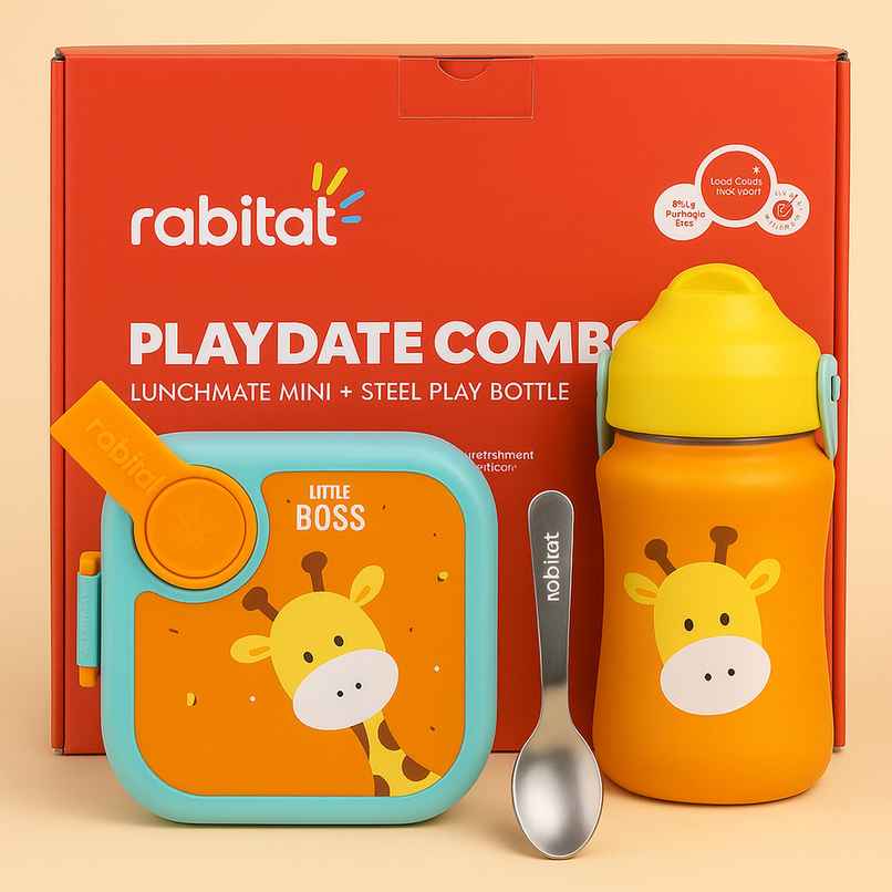 Rabitat Play Date Combo 2.0 | Kids Lunch Box & Water Bottle Gift Set (Food-Grade)