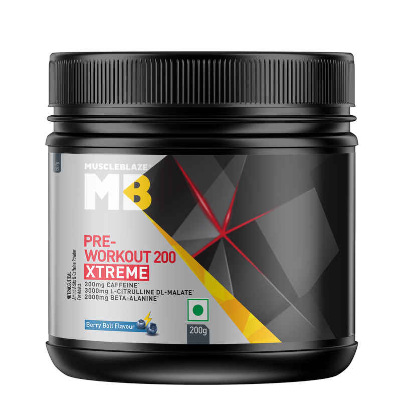 MuscleBlaze Pre Workout 200 Xtreme, (Berry Bolt, 30 Servings)