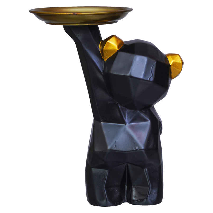 eCraftIndia Geometric Black Standing Teddy Bear Statue Holding Tray Showpiece