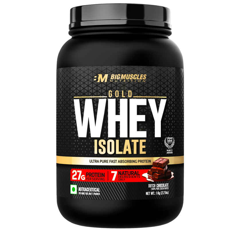 Big Muscles Nutrition Gold Whey Isolate 7 Natural Ingredients Zero Sugar | Dutch Chocolate