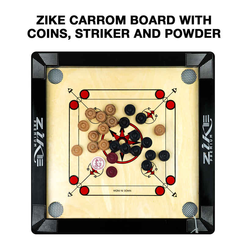 Zike Premium Wood Carrom Board Kit | 20 inch by 20 inch Board | 24 Coins, 1 Striker & 1 Powder