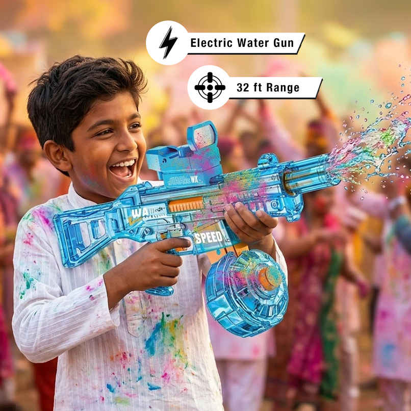Toyshine UMP45 Submachine Electric Automatic Holi Water Gun Toy with Light | Rechargeable | Blue