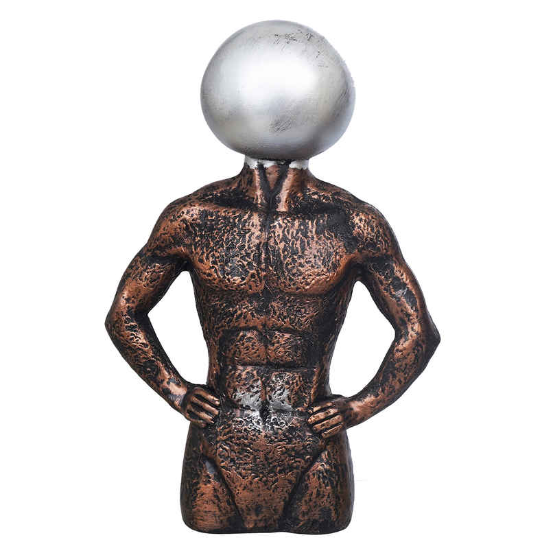 eCraftIndia Polyresin Men Statue | Round Sign On Face | Copper & Silver