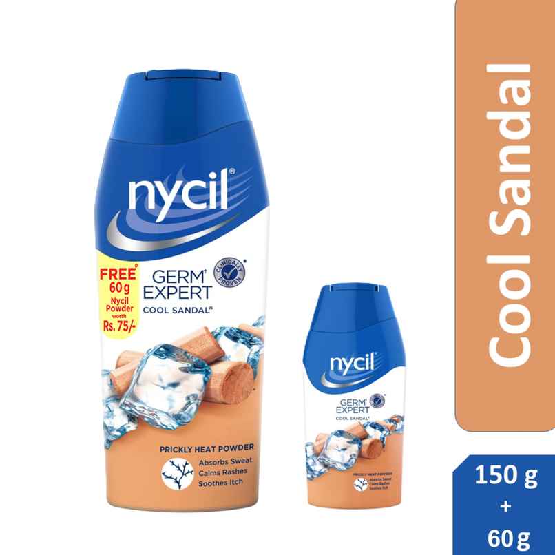 Nycil Germ Expert Prickly Heat Powder - Cool Sandal, (Get Cool Sandal 60g Free)