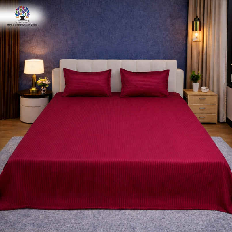 Dream Living Stripe King Bedsheet Set |275 x 275 cm| With 2 Pillow Covers