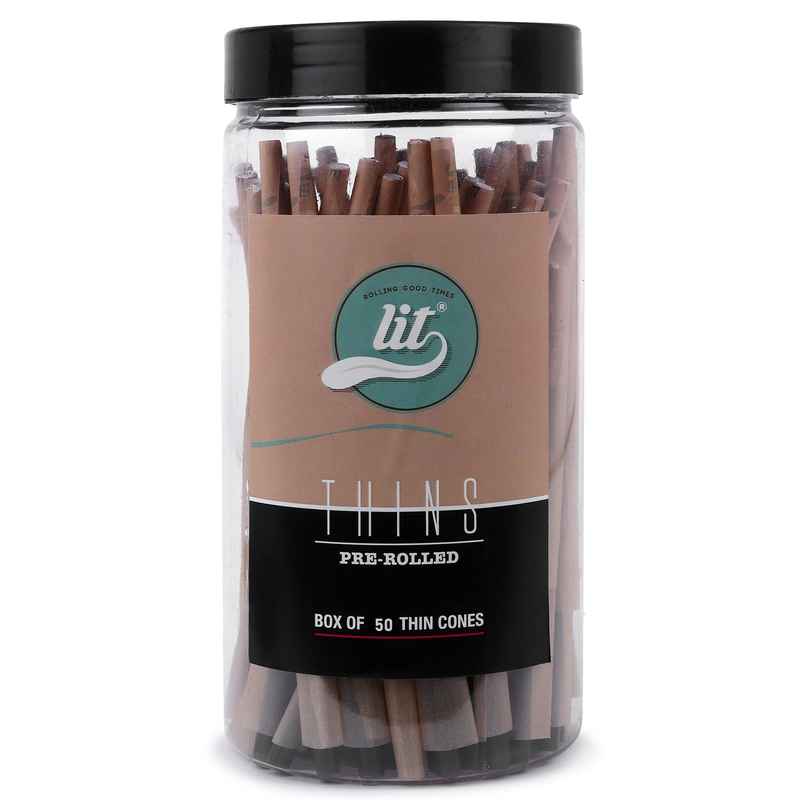 LIT Thins 50 Pre Rolled Cones Jar Brown LIT Thins 50 Pre Rolled Cones Jar Brown