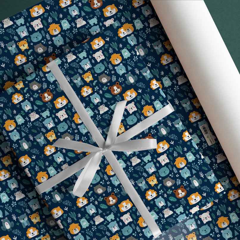 Paperpep Blue Cute Cartoon Animal Print Gift Wrapping Paper | 19 x 29 Inch | In Roll Pack