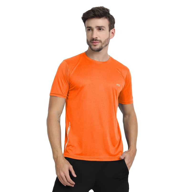 Ftx Men's Solid Round Neck Polyester Half Sleeve Casual T-shirt | Orange | L