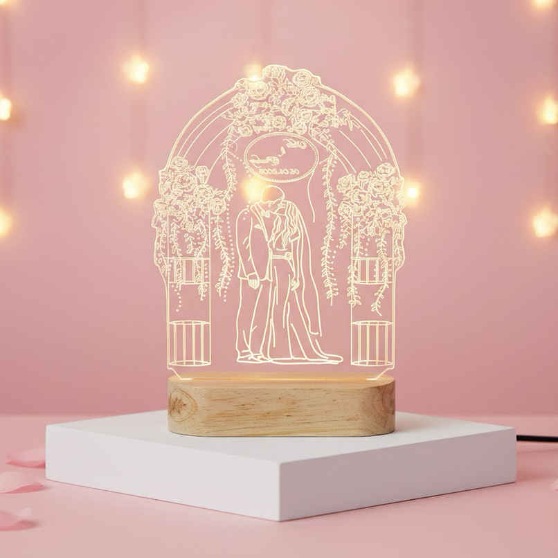 Golden Pattern Night Table Lamp Wooden Base Decor Light | eCraftIndia