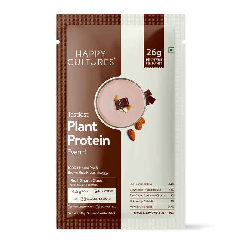 Happy Cultures 26g Plant Protein| Real Ghana Cocoa | Pea & Brown Rice Protein Isolate