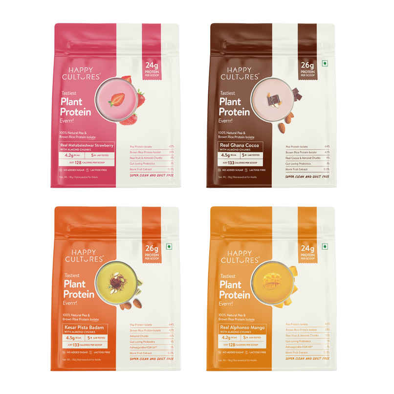 Happy Cultures Plant Protein Assorted Pack | 4 Flavours | Pea & Brown Rice Isolate