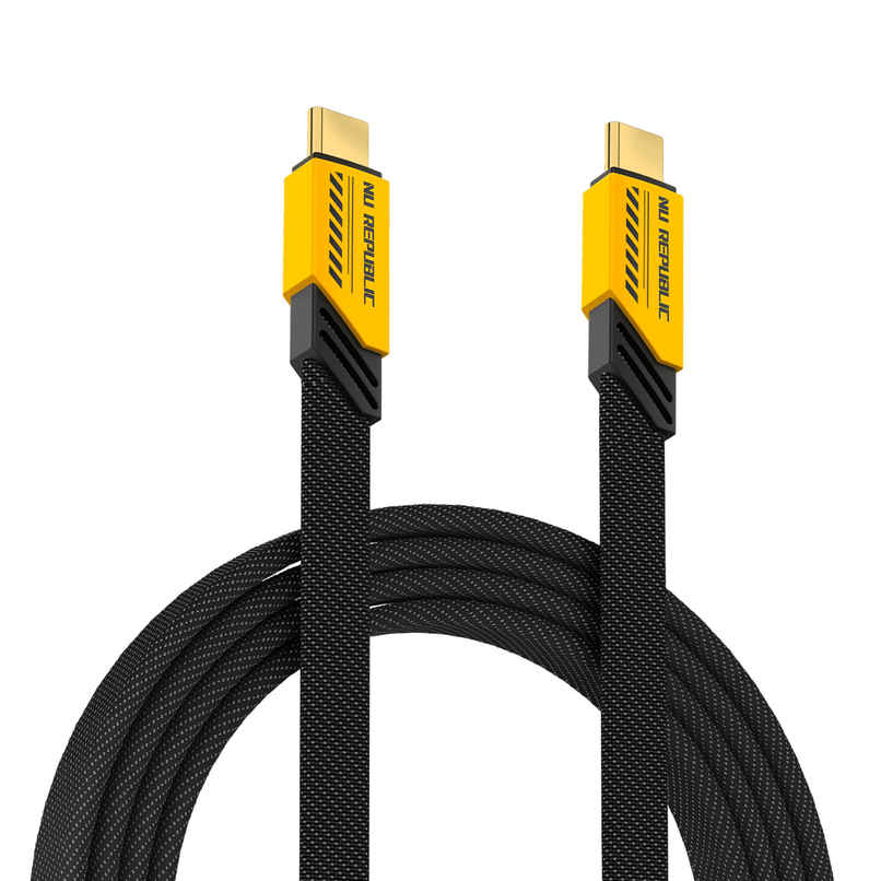 Nu Republic Blaze Fusion 120W 1.2 M Type-C To Type-C Fast Charge Carbon Fibre Texture Braided Cable (Compatible With Mobile, Tablet, Laptop, Speakers)1.2M - Yellow & Black