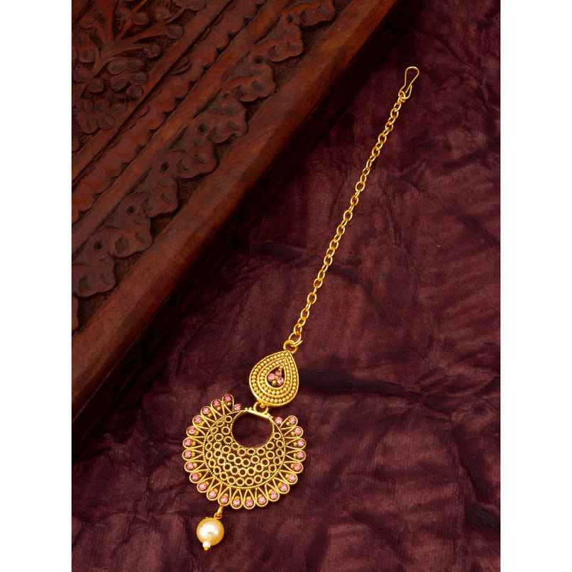 Aadita Traditional Maang Tikka- Gold Plated Kundan & Pearl Headpiece for Bridal & Ethnic Wear