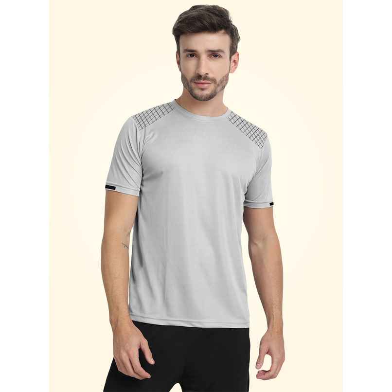 FTX Men s Solid Round Neck Polyester Half Sleeve Casual T-shirt | Light Grey | L