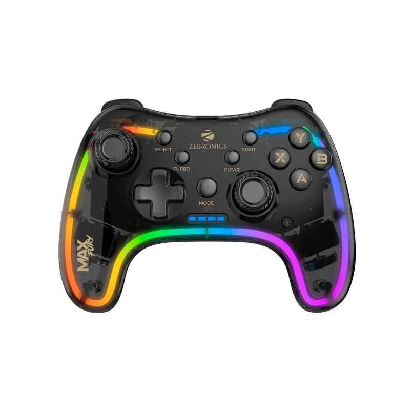Zebronics MAX FURY Transparent RGB LED Illuminated Wired Gamepad for Windows PC, Android, with Dual analog sticks, Quad front triggers, Dual motors force, Haptic Feedback