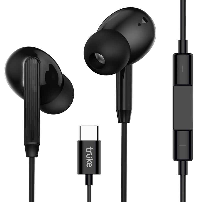 Truke Bass 1 In Ear Wired Earphones With Type C Jack, 13mm Drivers, Smart Controls | Black Truke Bass 1 In Ear Wired Earphones With Type C Jack, 13mm Drivers, Smart Controls | Black