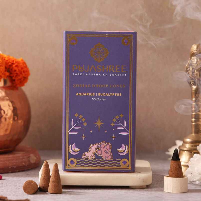 Pujashree Zodiac Dhoop Cones | Aquarius - Eucalyptus Pujashree Zodiac Dhoop Cones | Aquarius - Eucalyptus