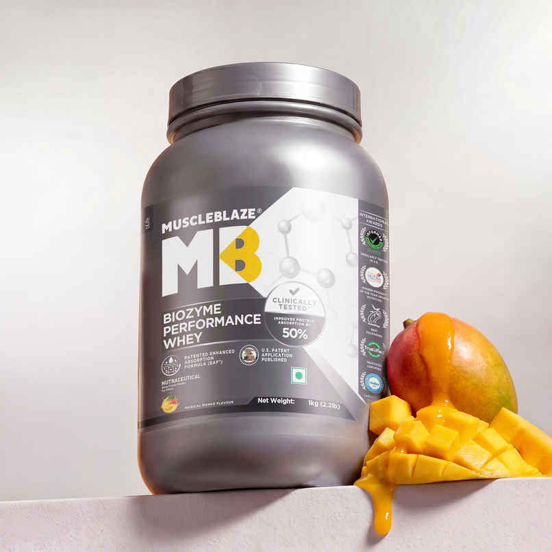 MuscleBlaze Biozyme Performance Whey Protein Powder (Magical Mango)