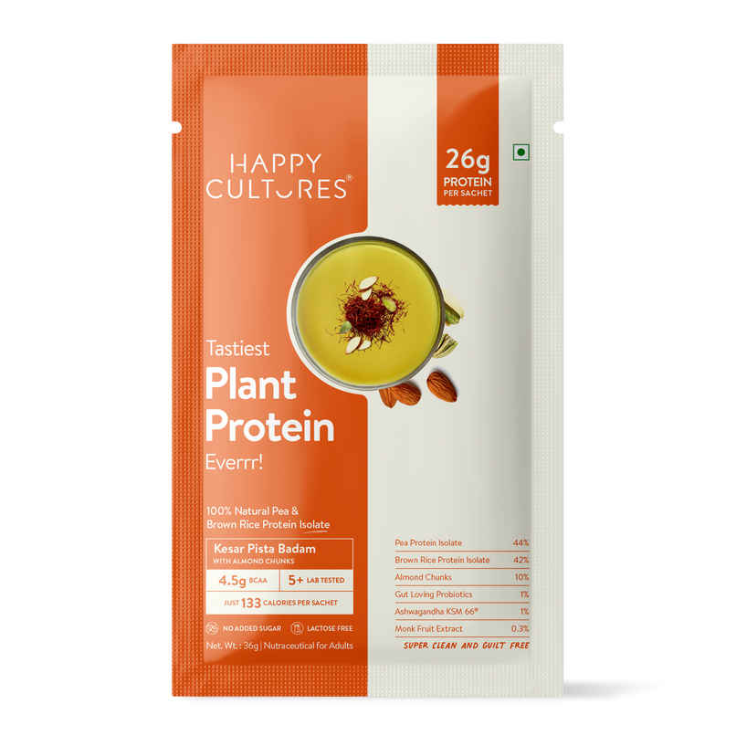 Happy Cultures 26g PlantProtein|KesarBadam Pista|Pea & Brown Rice Protein Isolate Happy Cultures 26g PlantProtein|KesarBadam Pista|Pea & Brown Rice Protein Isolate