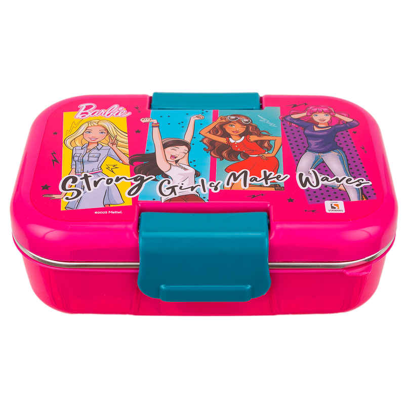Striders Barbie Double Compartment Lunch Box With Cutlerys Multicolor | 460 ml Striders Barbie Double Compartment Lunch Box With Cutlerys Multicolor | 460 ml