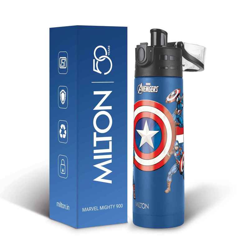 Milton Marvel Mighty Thermosteel Bottle | 750 ml | Blue | Captain America Milton Marvel Mighty Thermosteel Bottle | 750 ml | Blue | Captain America
