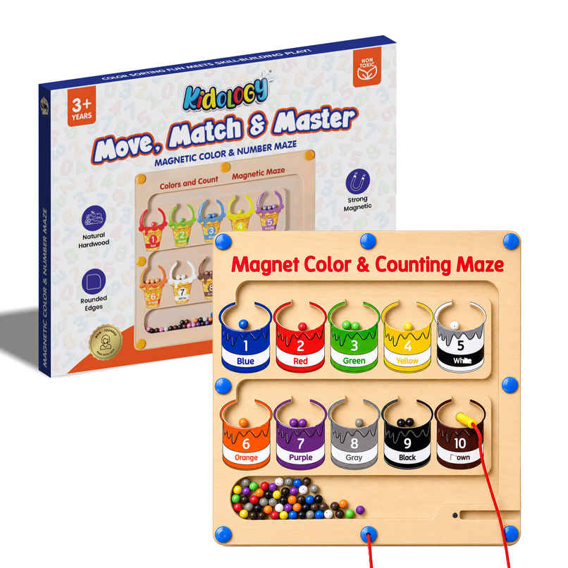 Kidology Wooden Magnetic Maze | Montessori Activity Busy Board Puzzle Toy For Kids - Number
