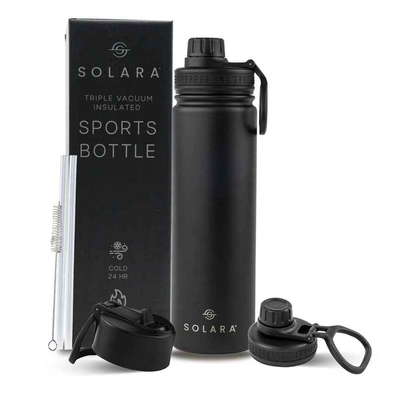 Solara Stainless Steel Insulated Water Bottle for Travel, Office, School, Gym | Black | 650 ml Solara Stainless Steel Insulated Water Bottle for Travel, Office, School, Gym | Black | 650 ml