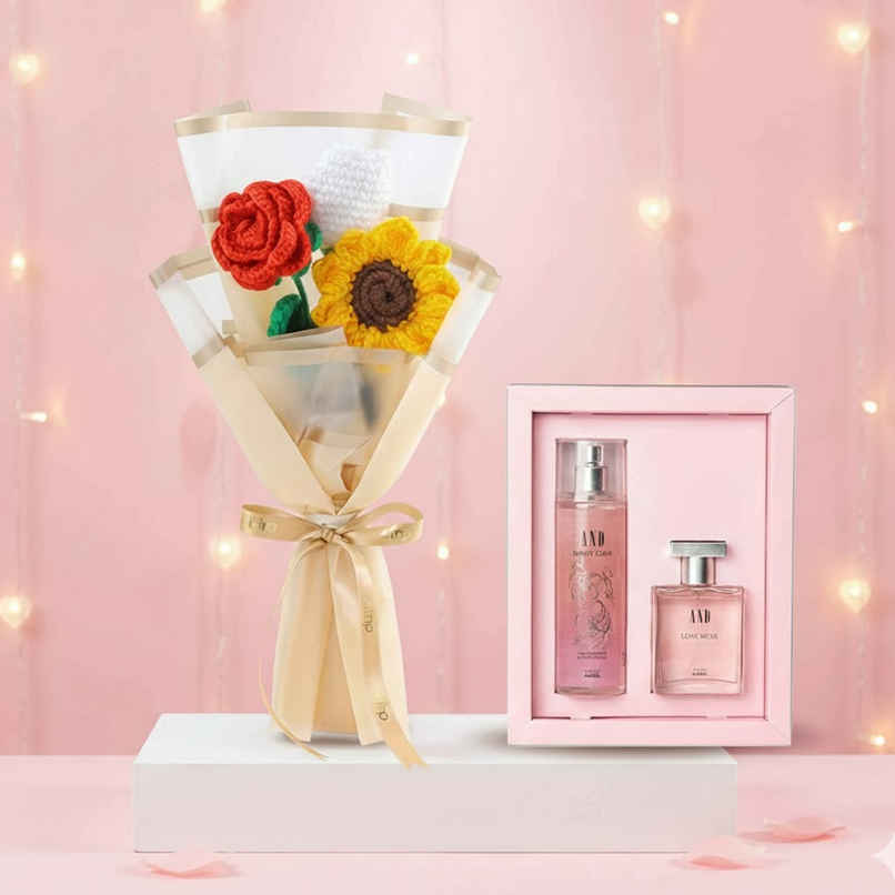 And By Ajmal Love Muse Eau De Perfume & Dainty Glam Body Mist For Women (250ml) & Joyful Blooms Crochet Bouquet (1pc) Combo And By Ajmal Love Muse Eau De Perfume & Dainty Glam Body Mist For Women (250ml) & Joyful Blooms Crochet Bouquet (1pc) Combo