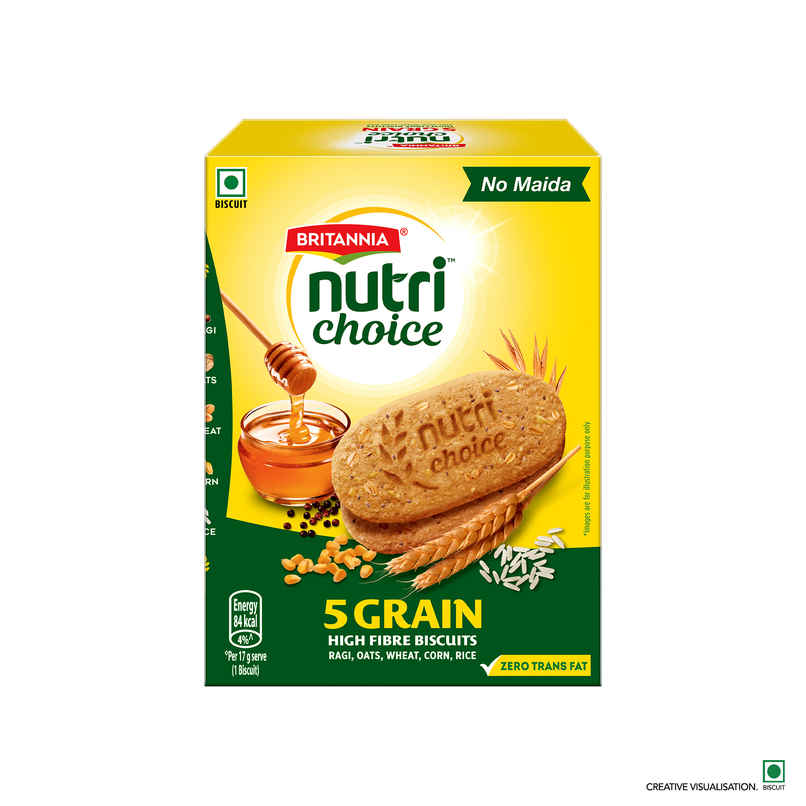 Britannia 5 Grain High-Fibre Biscuits Multigrain Digestive Biscuits | Maida-Free And Trans Fat-Free