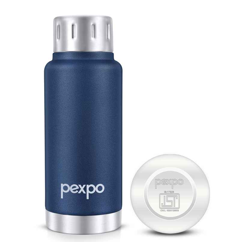 Pexpo Stainless Steel Cameo Hot & Cold Water Bottle | Denim Blue | 300 ml