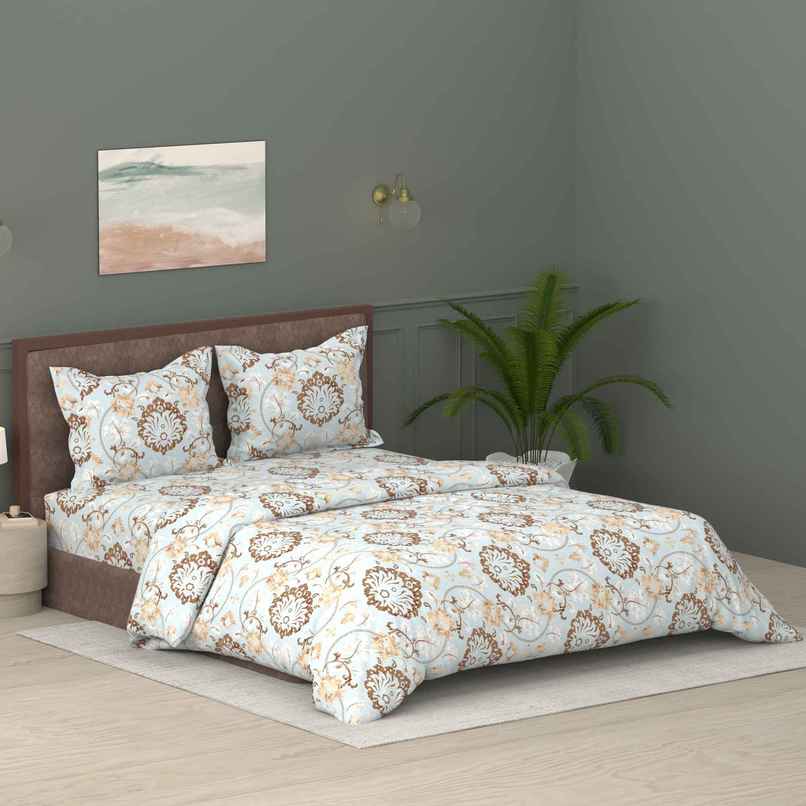 Raymond Home Light Blue Floral Comforter 110 TC Double Bedsheet with 2 Pillow Cover Bedding Set