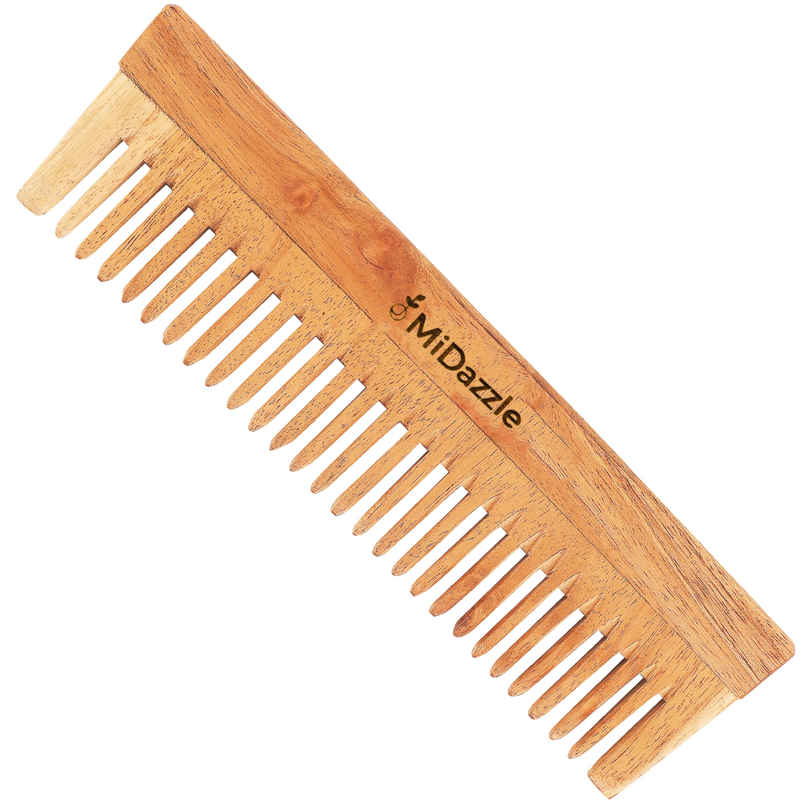 Midazzle Organic Kacchi Neem Wooden Shampoo Comb Wide Tooth | MINC2103