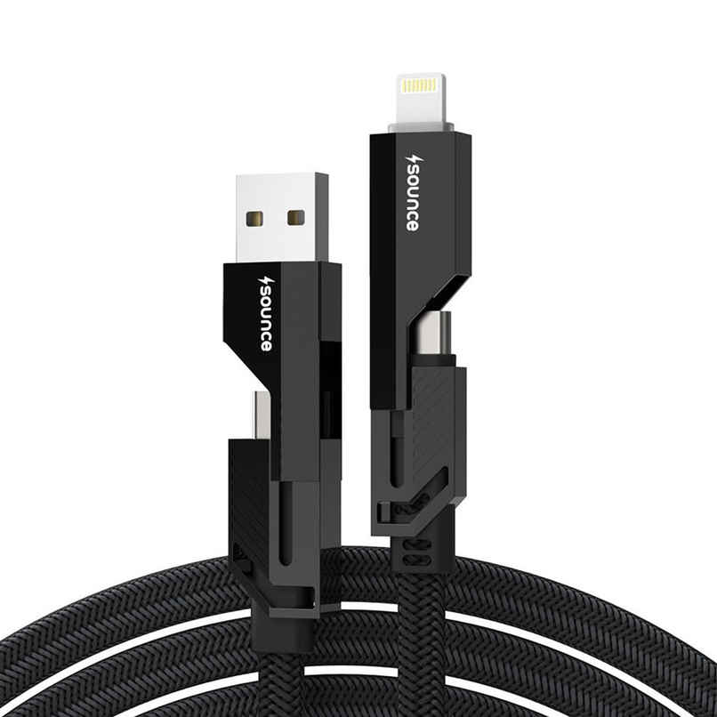 Sounce 4-in-1 Black 66W Metal Flat Braided Fast Charging Cable | 1.5 m, (Black)