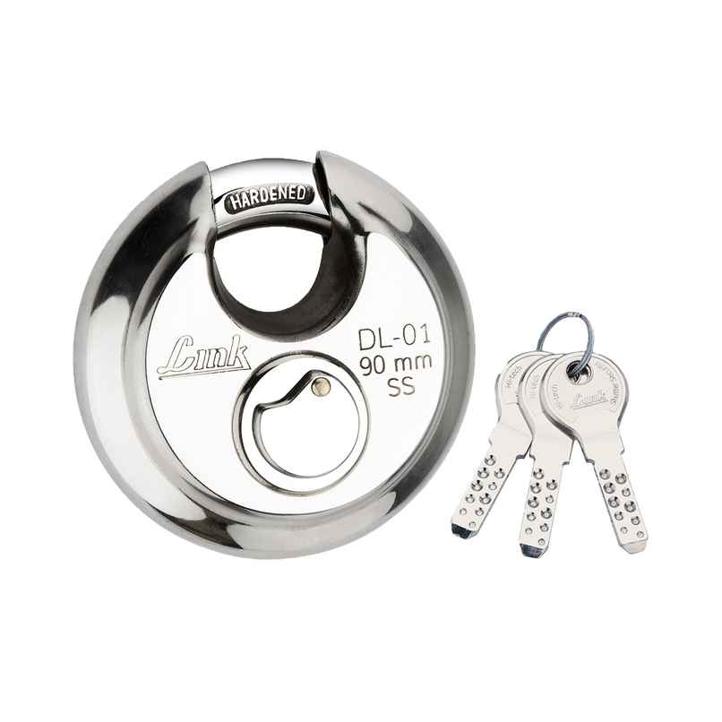 Link Stainless Steel Disc Lock DL-01 90mm with Hardened Shackle & 3 Nickel Silver Keys