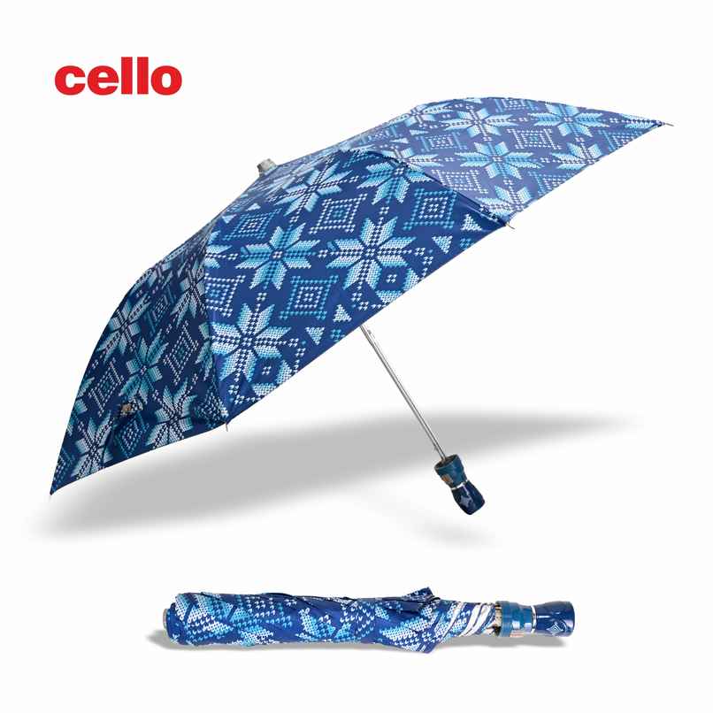Cello Megha 21 Inch 2 Fold Mix Print Umbrella | Silver Blue Cello Megha 21 Inch 2 Fold Mix Print Umbrella | Silver Blue