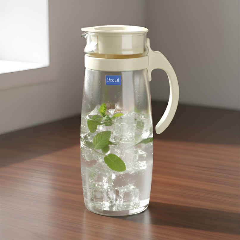 Ocean Divano Pitcher Water Glass Jug | 1.6 L | Transparent | White Lid