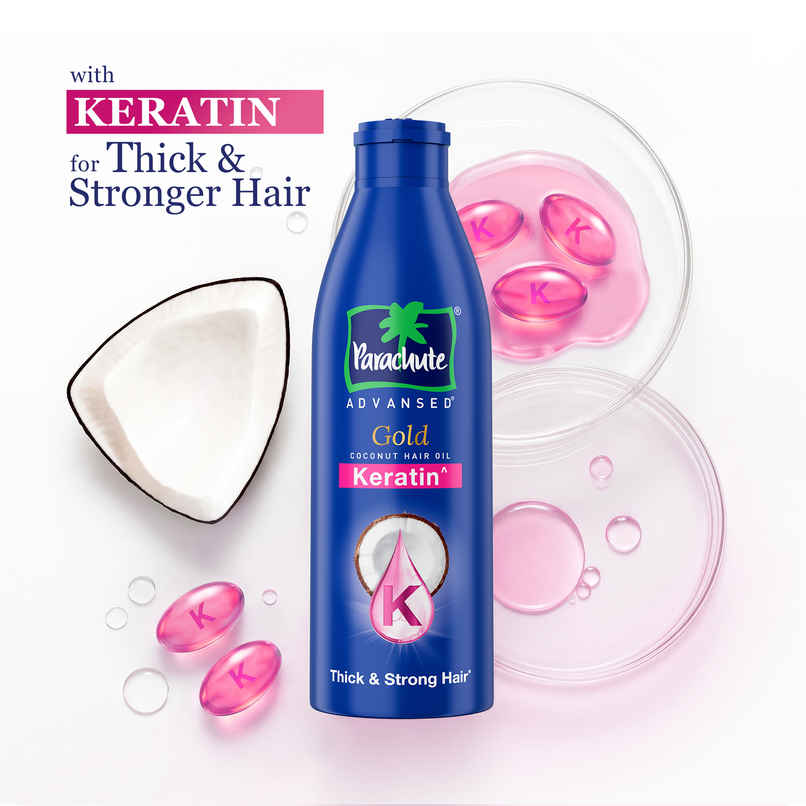 Parachute Advansed Gold Keratin Coconut Hair Oil |Thick & Smooth Hair| No Paraben or Silicone