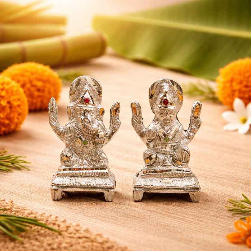 Lakshmi and Ganesh Silver Plated Idol | 4 Inch | ServDharm