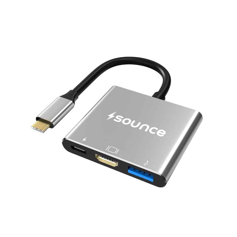 Sounce 3-in-1 USB C to HDMI Multiport USB Type C Hub with 4K HDMI | USB-A and USB C | Grey