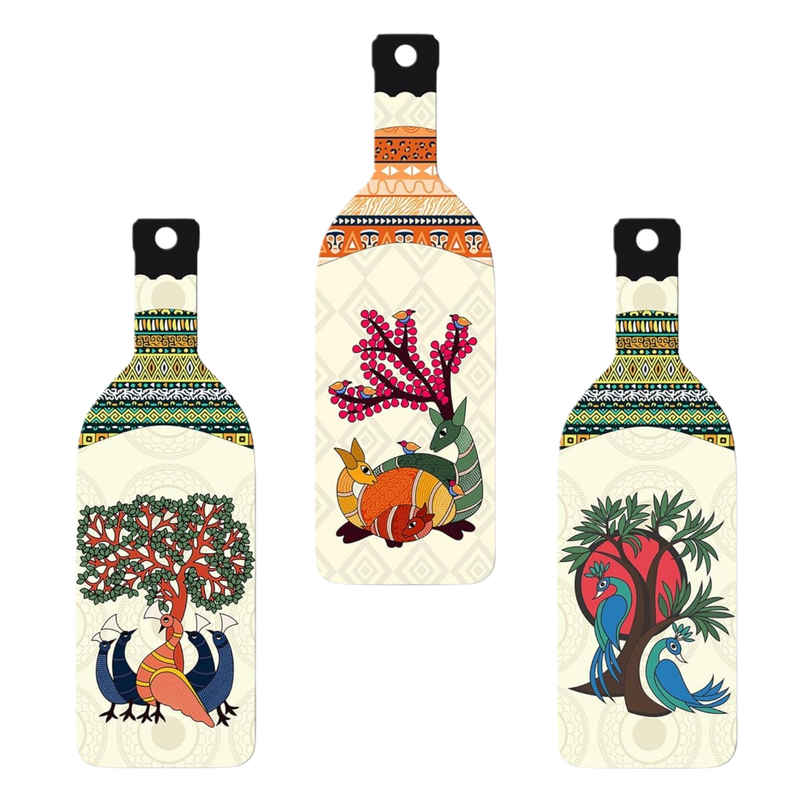 eCraftIndia Madhubani Art Decorative Wooden Wall Hanging Set eCraftIndia Madhubani Art Decorative Wooden Wall Hanging Set