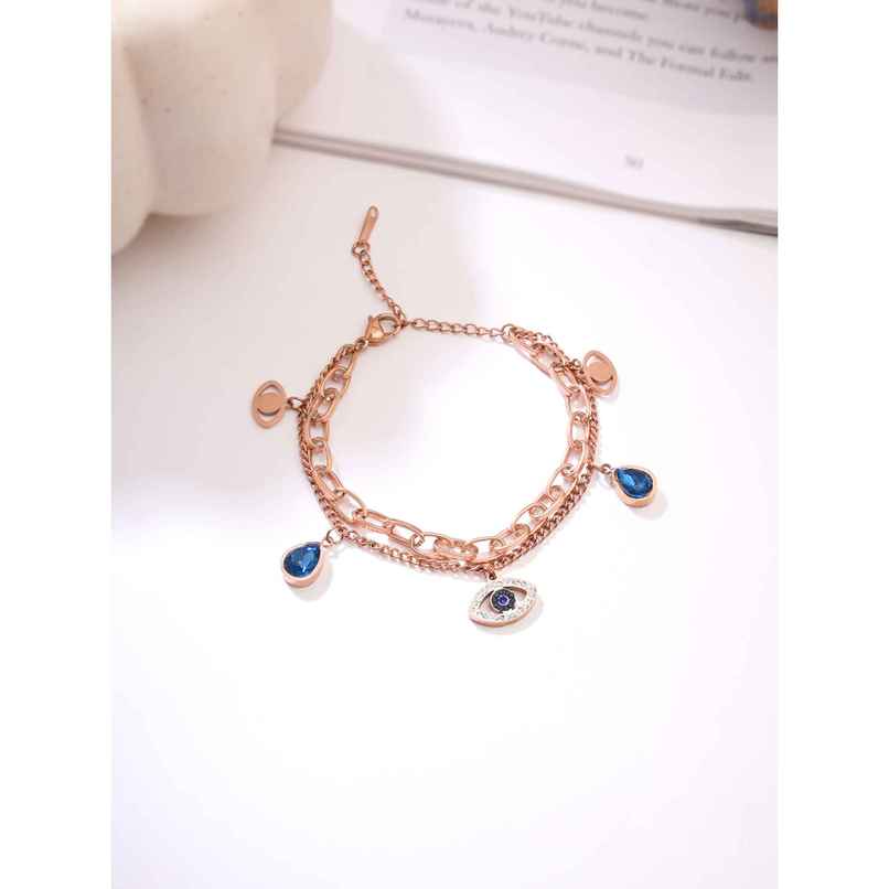Yellow Chimes Rose Gold Evil Eye Bracelet - Crystal Charm for Women