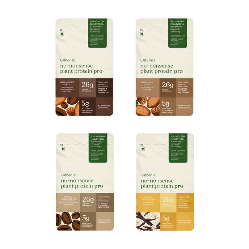 Cosmix No-Nonsense PRO Plant Protein Assorted Trial Pack of 4, 26g Protein