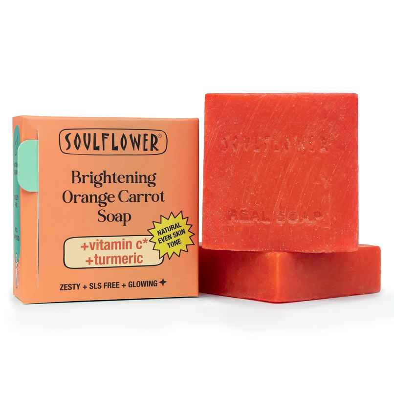 Soulflower Orange & Carrot Brightening Soap for Glowing Skin | Natural | 1 Pc