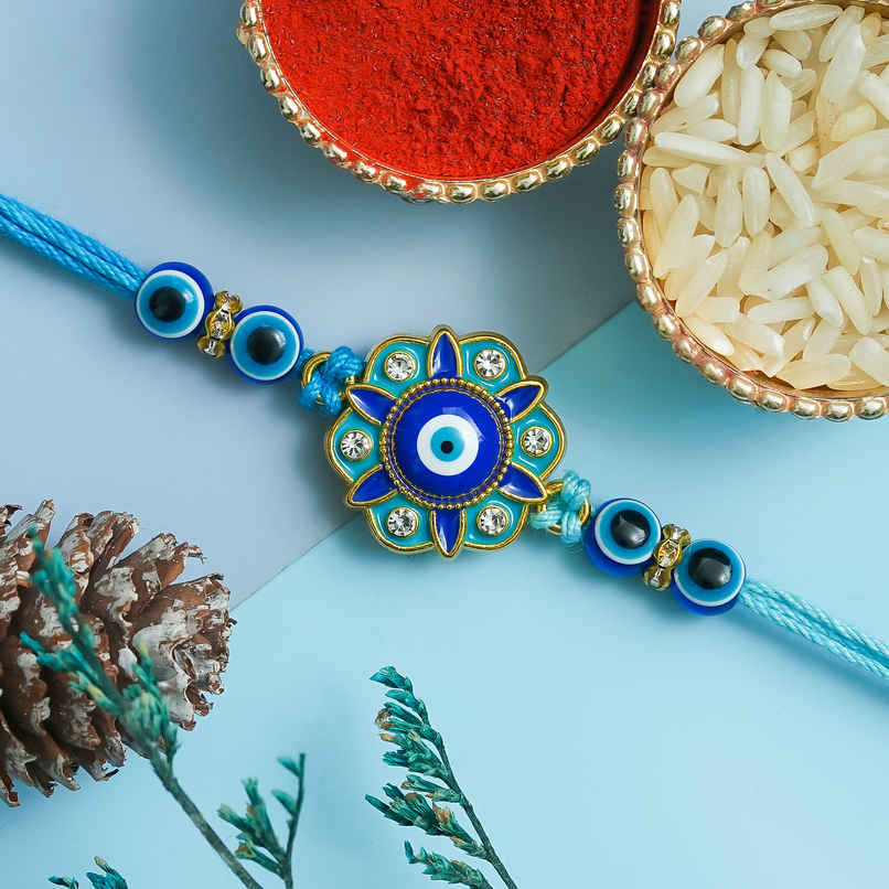 Flower Evil Eye Rakhi with Roli Chawal | Gift for Brother Bhaiya | Pack of 1 | Ecraftindia Flower Evil Eye Rakhi with Roli Chawal | Gift for Brother Bhaiya | Pack of 1 | Ecraftindia