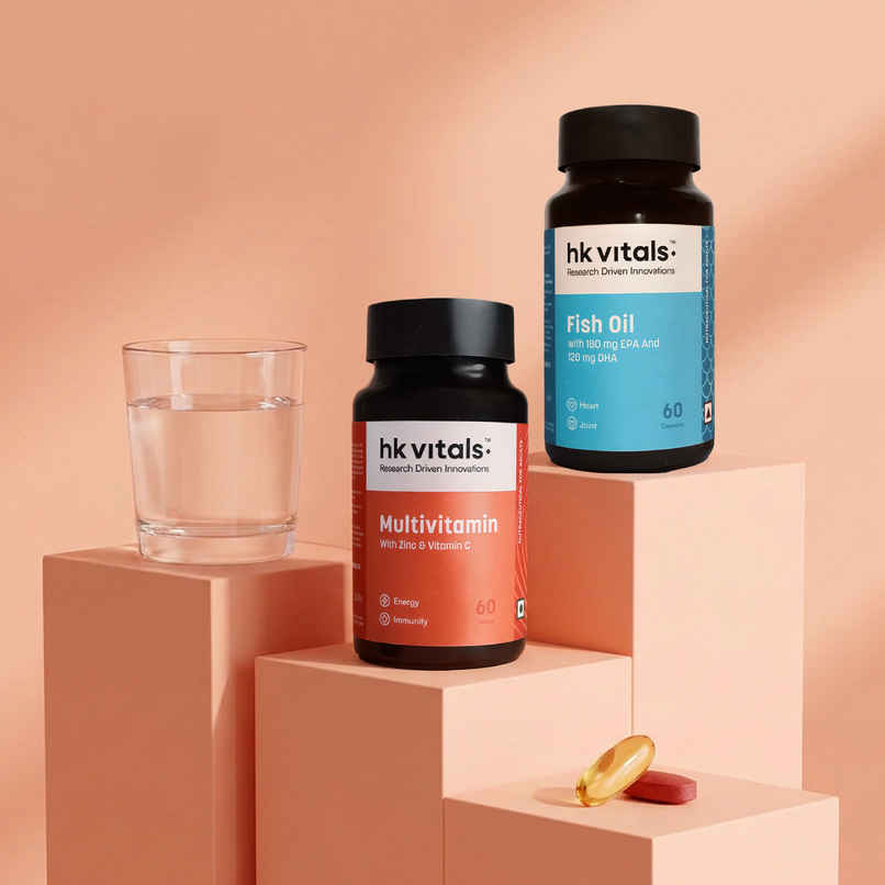 hk vitals Fish Oil &Multivitamin 60 Omega 3 Fish Oil Capsule 1000Mg 60 Multivitamin Tablet
