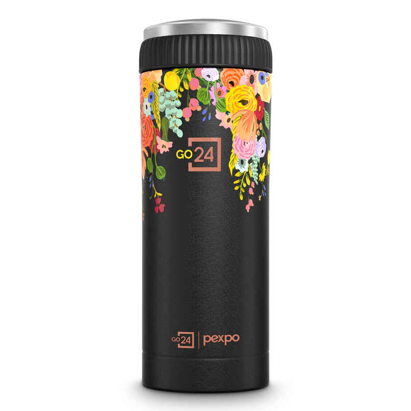 Pexpo Vacuum Insulated UV Printed Bottle, Stainless Steel Hot & Cold Flask | Black Pexpo Vacuum Insulated UV Printed Bottle, Stainless Steel Hot & Cold Flask | Black