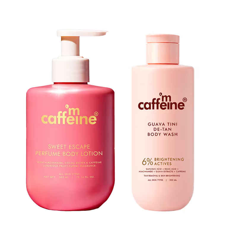 Mcaffeine Sweet Escape Perfume Body Lotion With Niacinamide - Cocoa Butter| Fruity-Floral Fragrance (300g) & Mcaffeine Detan Body Wash | 1% Glycolic 5% Niacinamide-Kojic Acid Reduce Dark Spots (300ml) Combo Mcaffeine Sweet Escape Perfume Body Lotion With Niacinamide - Cocoa Butter| Fruity-Floral Fragrance (300g) & Mcaffeine Detan Body Wash | 1% Glycolic 5% Niacinamide-Kojic Acid Reduce Dark Spots (300ml) Combo