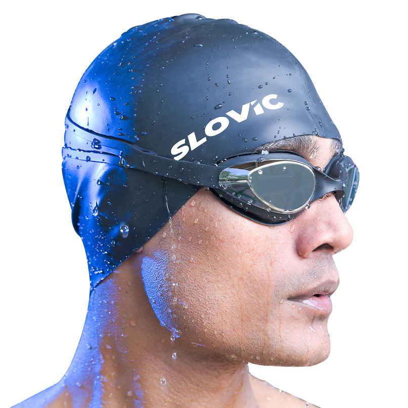 Slovic Swimming Goggles & Cap Kit for Pool and Swim Training - Black